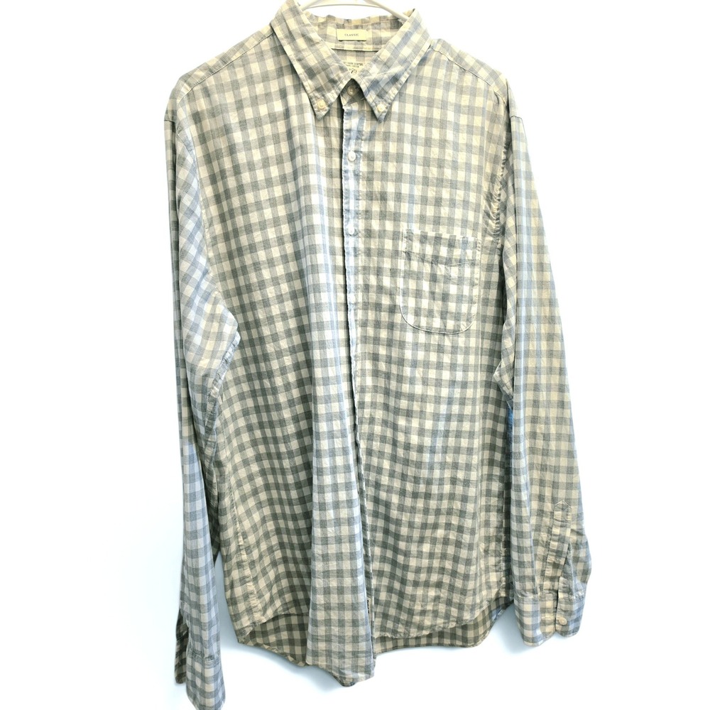 J.Crew Mens LT Secret Wash Organic Cotton Gingham Button Down Shirt Grey White
